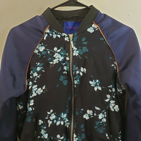 Aeropostale Kids Jacket Small Blue Green Floral - Picture 2 of 7